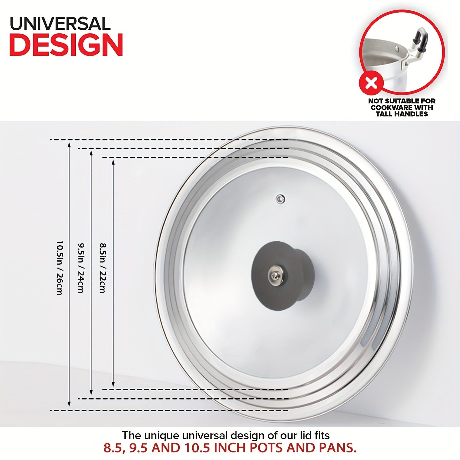 Universal Tempered Glass Cookware Lid Fits Pots and Pans 6.5-31.75 cm