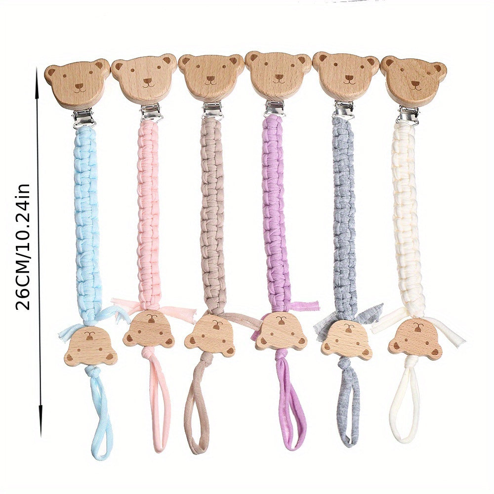 Child Safety Strap Nylon Braided Anti-Loss Strap with Wooden Cartoon Clip for Kids