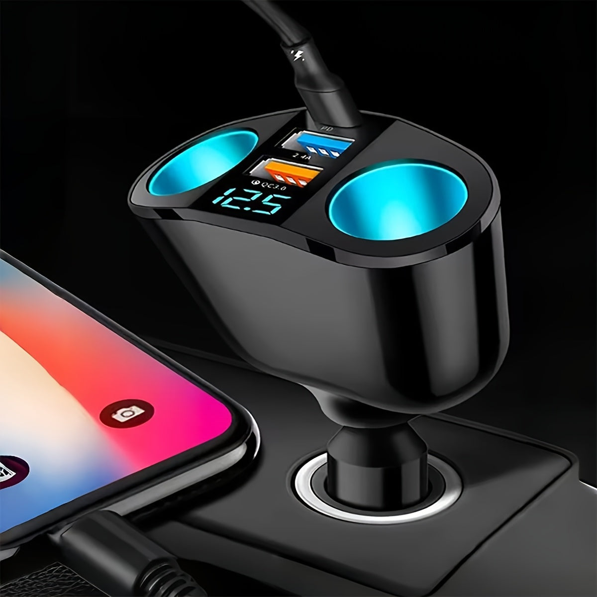 Dual USB Car Charger with Digital Display Fast Charging for Multiple Devices