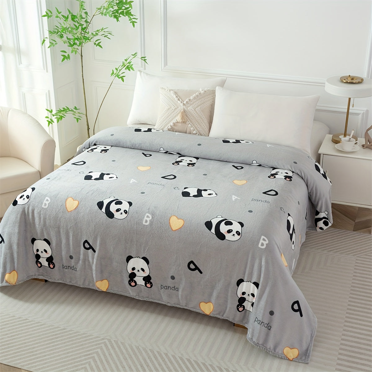 Panda Pattern Bed Blanket for Holidays and Special Occasions, Soft Cozy Throw