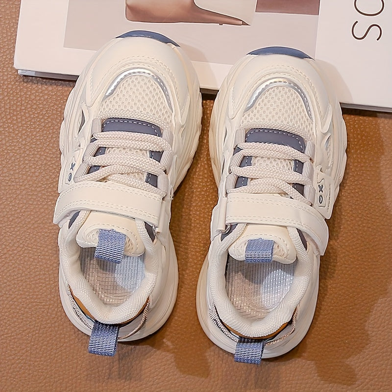 2024 Yangi Preppy Uslubidagi Bolalar Krossovkalari, Tasmali Qopqoq, Tarmoq Yuzi va Gum Qoplamali