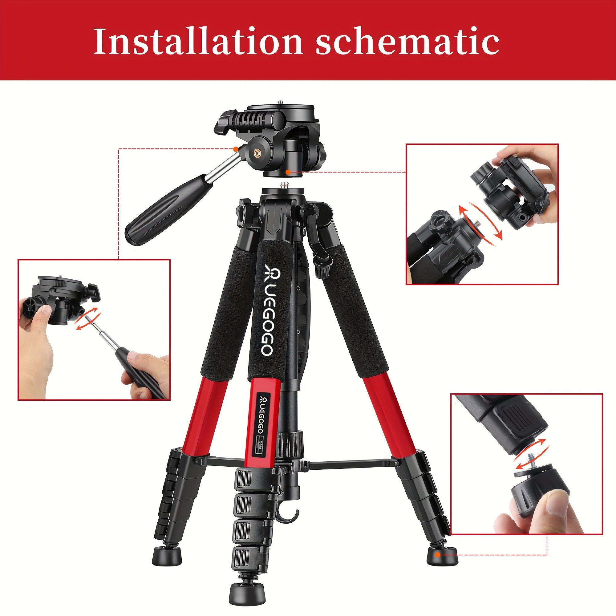 Lightweight Digital SLR Tripod Camera Stand with Detachable Gimbal Aluminum Alloy