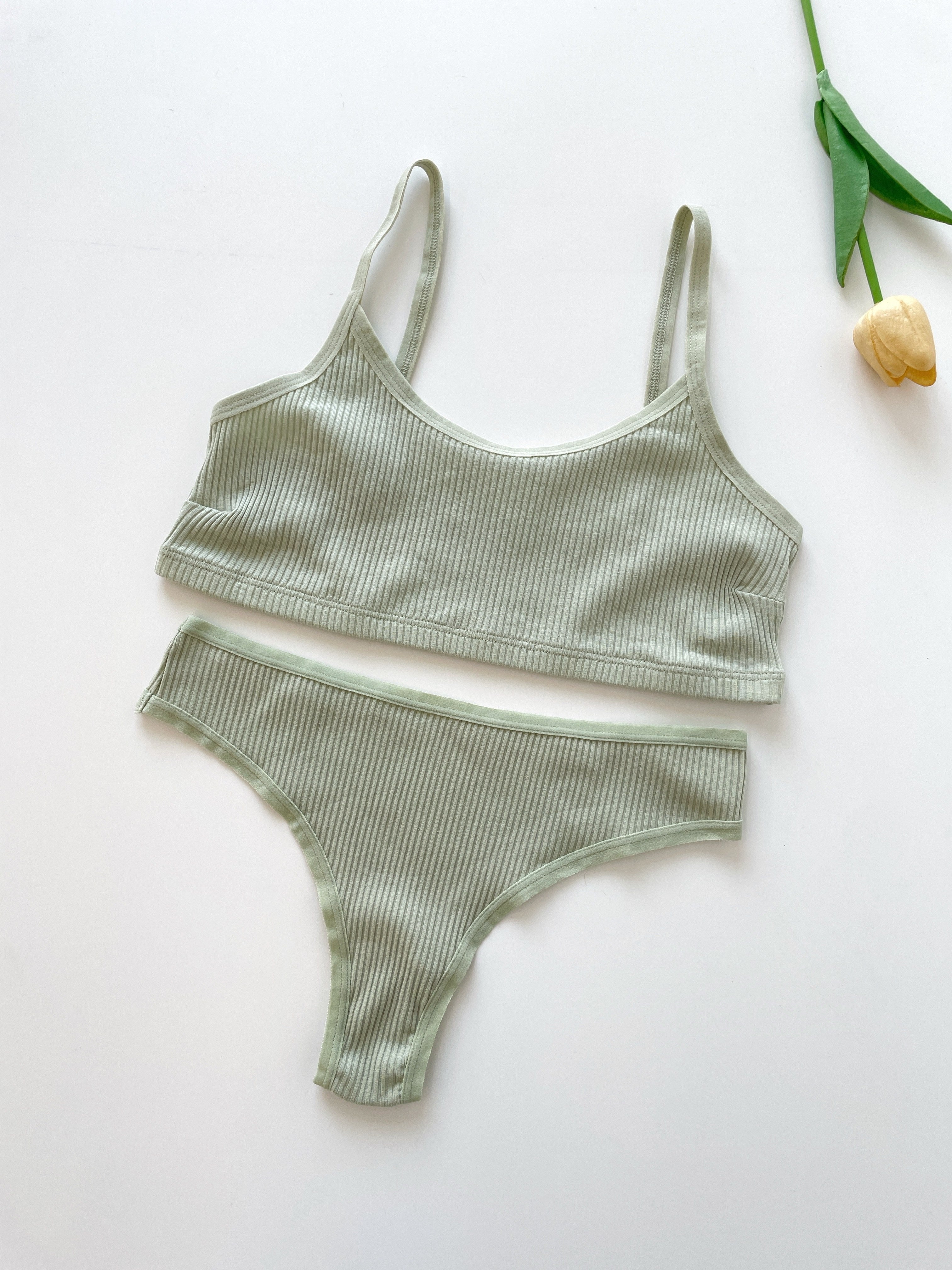 Seamless Ribbed Lingerie Set for Fitness and Everyday Wear in 4 Colors