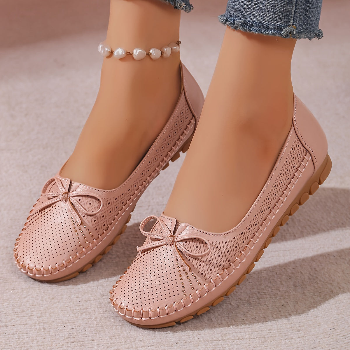 Women's Flat Shoes with Bowknot Faux Leather Slip-On All-Season Velvet Lining