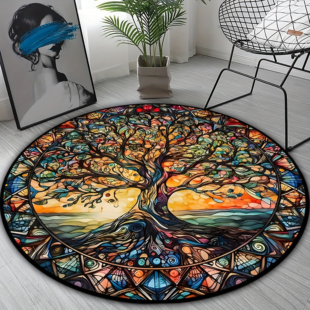 3D Tree Of Life Round Area Rug Soft Stain-Resistant Floor Mat for Living Room Bedroom Kitchen