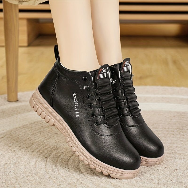 Women Ankle Boots Faux Leather Zipper Casual Solid Color Winter