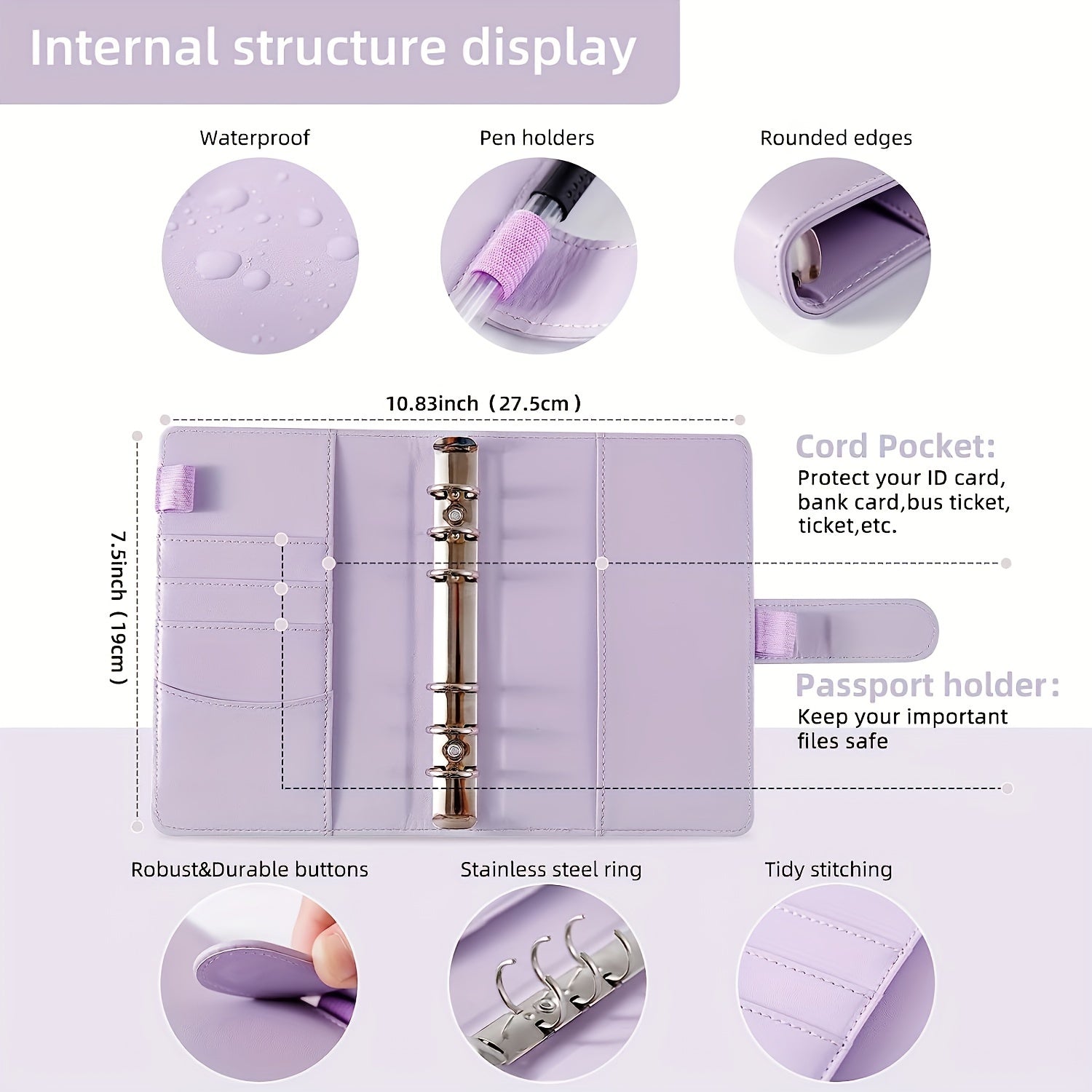 Faux Leather Budget Binder with Zipper Cash Envelopes A6 Organizer