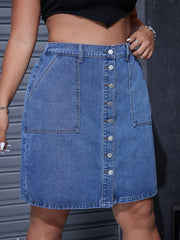 Women's Denim Skirt With Big Pockets and Front Placket