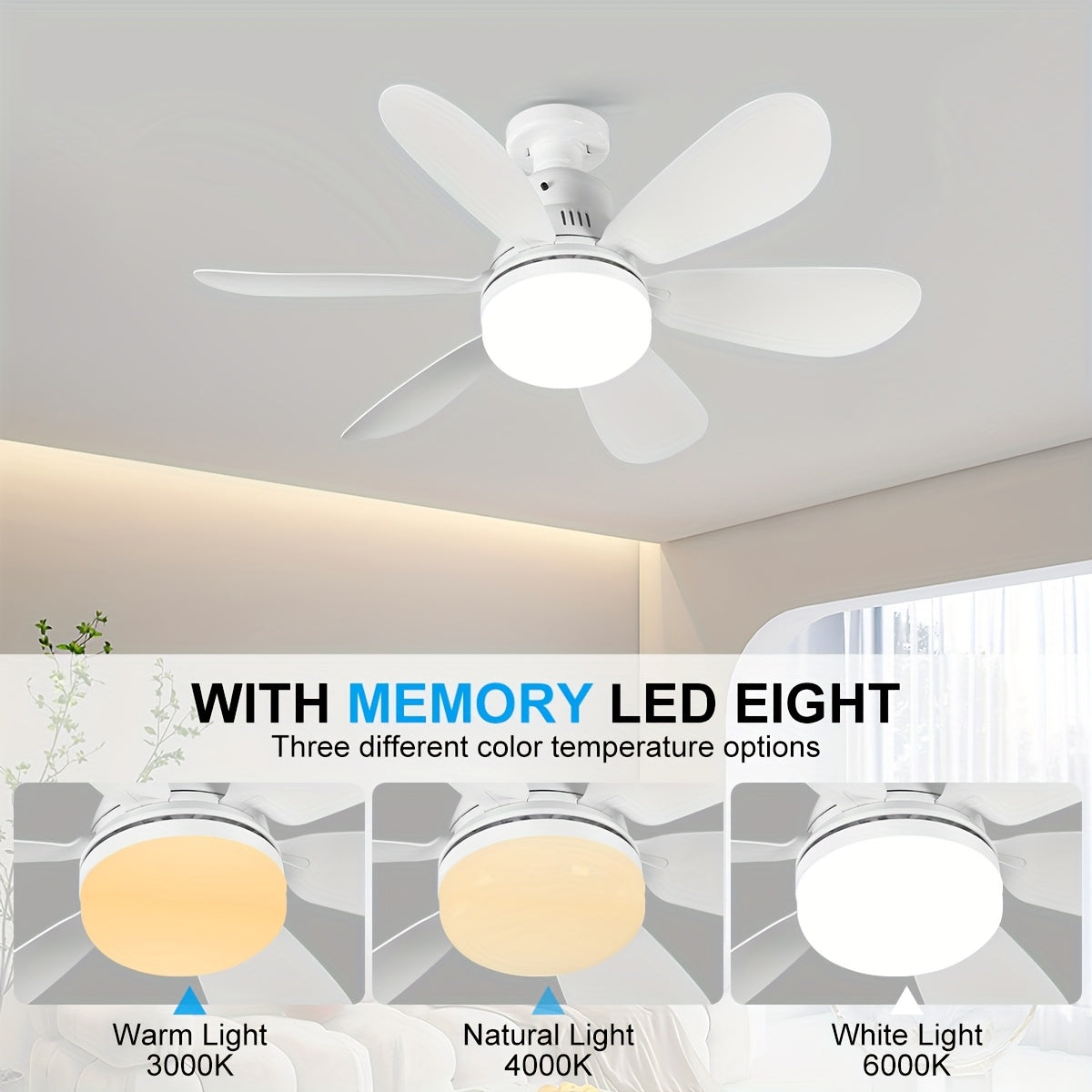 Smart Ceiling Fan with Dimmable LED Lights E26/E27 Socket for Home Use
