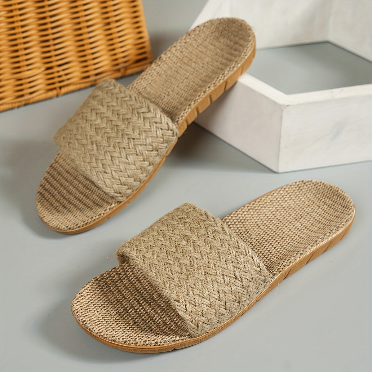 Women's Jute Straw Slip-On Sandals with Adjustable Back Strap for Summer