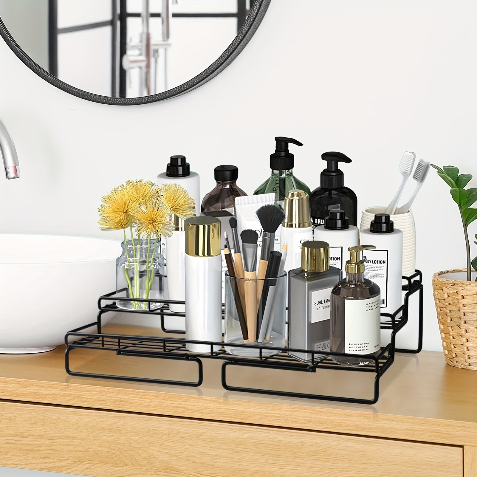 Black Metal Spice Rack Organizer 3-Tier Countertop Storage Shelf