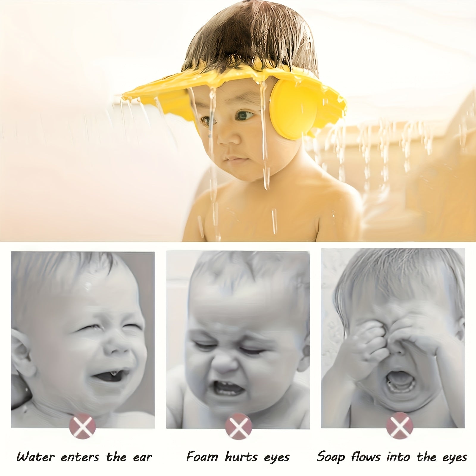 Детская водонепроницаемая пенистая шапка для ванны для детей 0-6 лет с широким козырьком и ушами