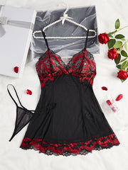Plus Size Women Lace Spaghetti Suspender Dress Set Black Large