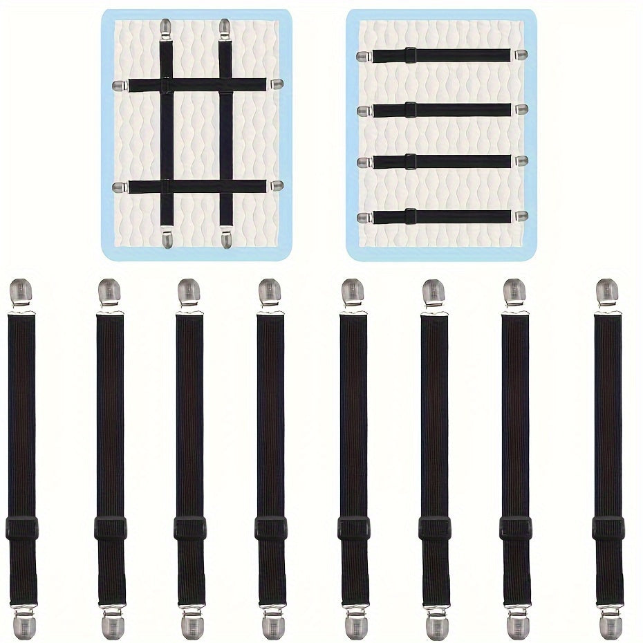 Set of 8 Adjustable Bed Sheet Clips Elastic Fasteners Fitted Sheet Suspenders