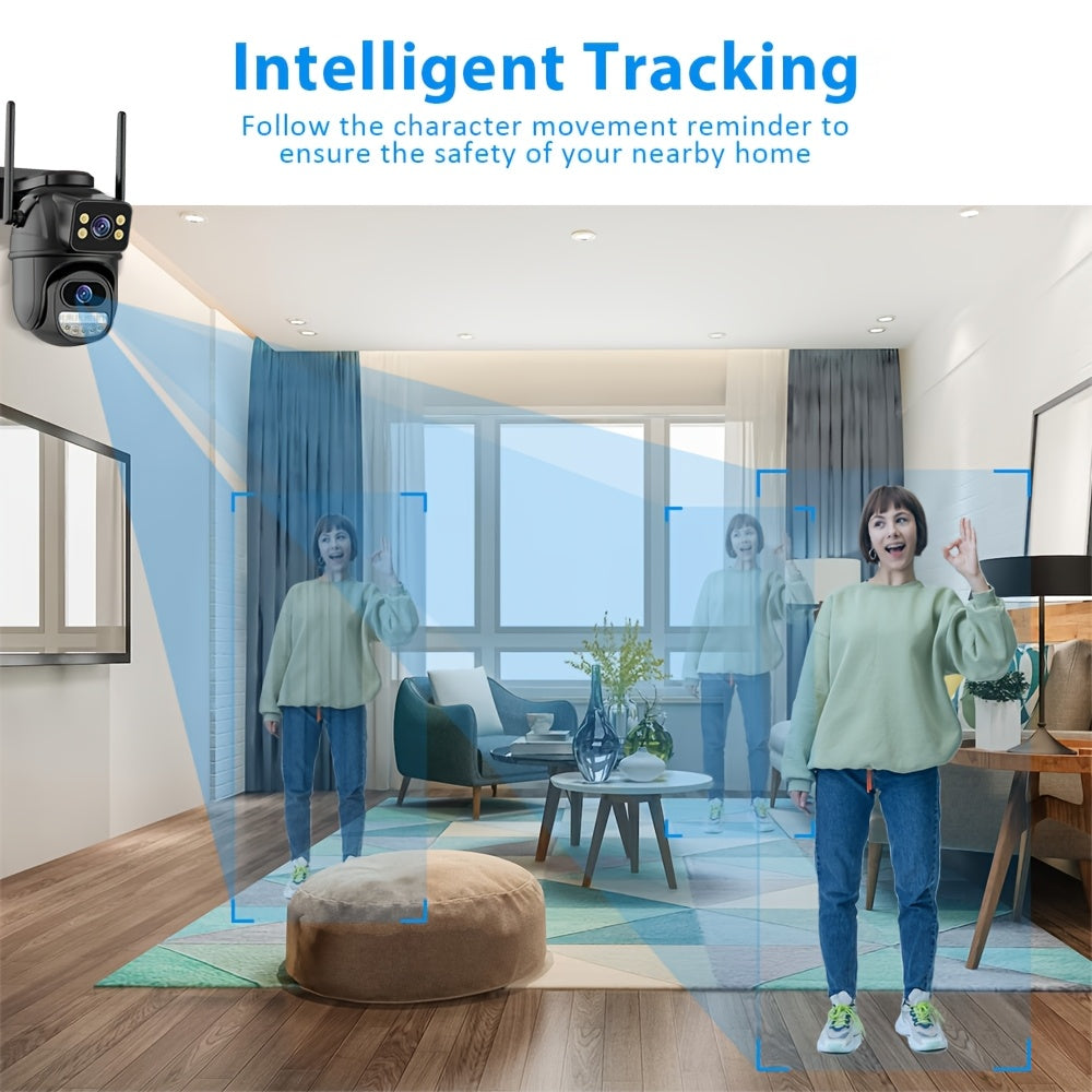 4K Wireless PTZ Security Camera with Auto-Tracking Dual Lens Night Vision Two-Way Audio SD Card Cloud Storage