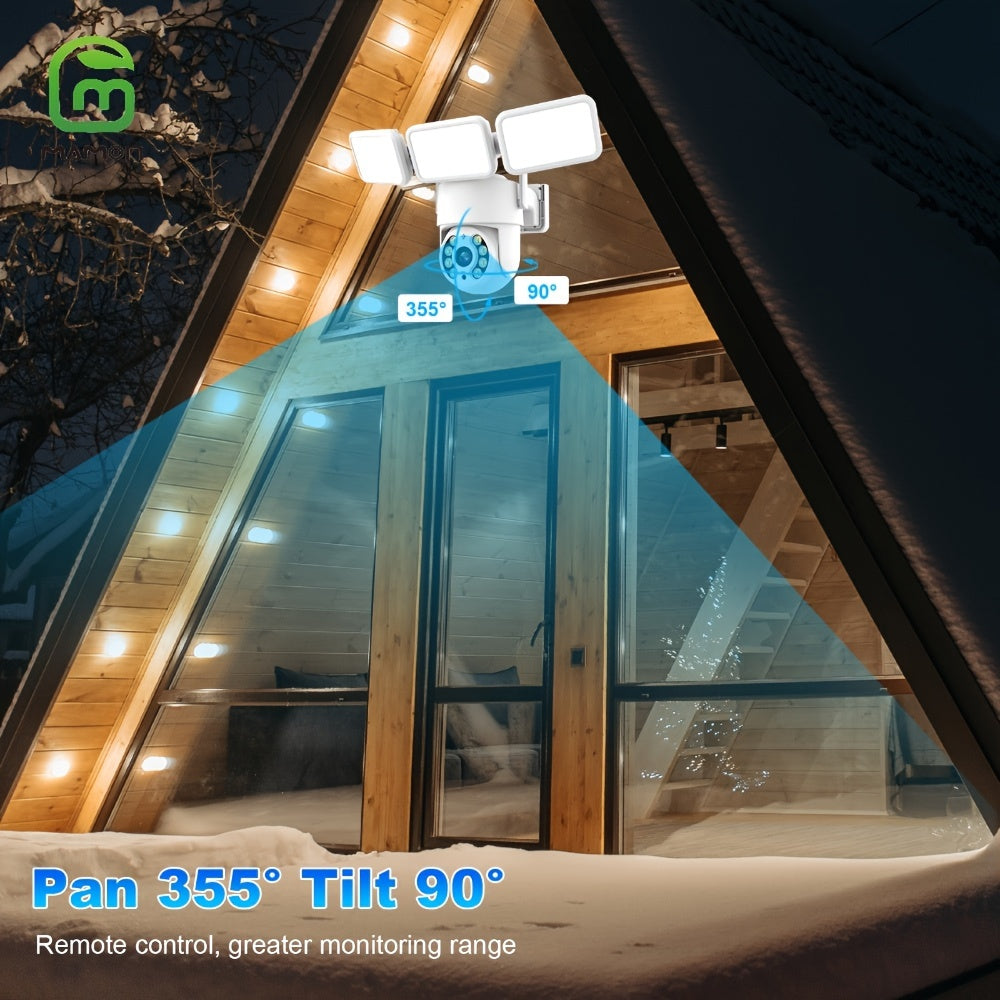 LED Floodlight Security Camera 4MP HD Motion Detection Cloud Local Storage Alexa Compatible