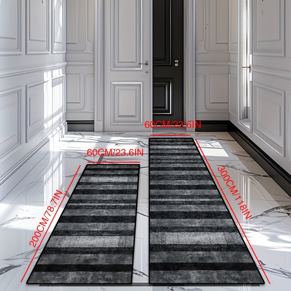 Коврик-бегунок из черного бархатного материала с узором, устойчивый к пятнам - прямоугольная форма, машинная стирка, нескользящий, средний ворс, полиэстер для гостиной, кафе, помещений, торгового центра, лаунжа, балкона - машинного производства