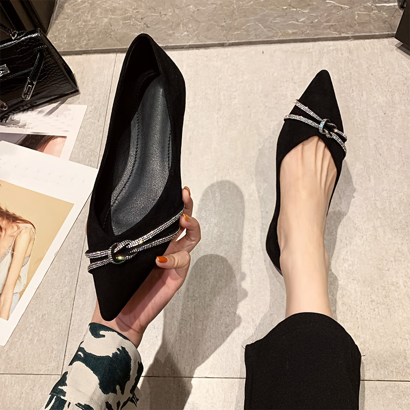 Women's Rhinestone Decor Flat Shoes Pointed Toe Soft Sole Lightweight Walking