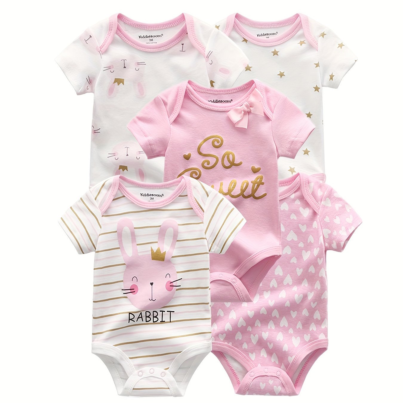 Baby Baby Bodysuits Set with Cartoon Rabbit and Star Pattern for 0-3 Years Old Summer Cotton Rompers
