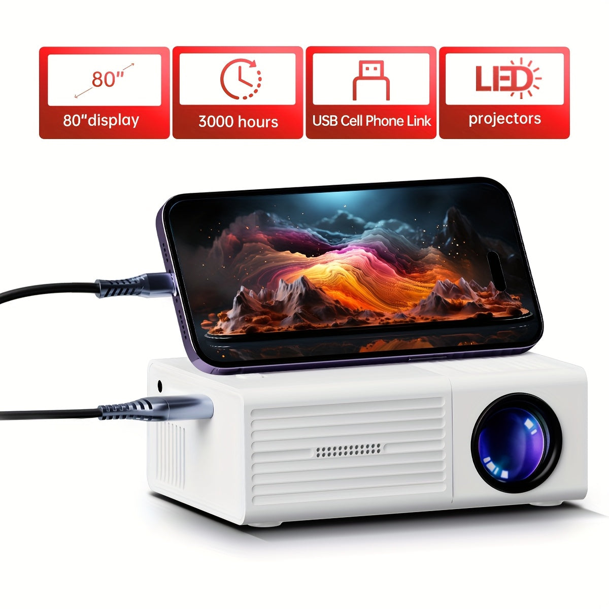 Мини портативный HD-проектор для домашнего кинотеатра, путешествий 320x240 10 люмен