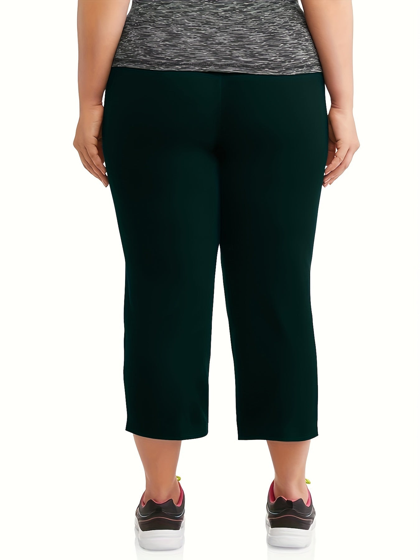 Women Plus Size High-Waisted Stretchy Black Capri Pants Casual Wear