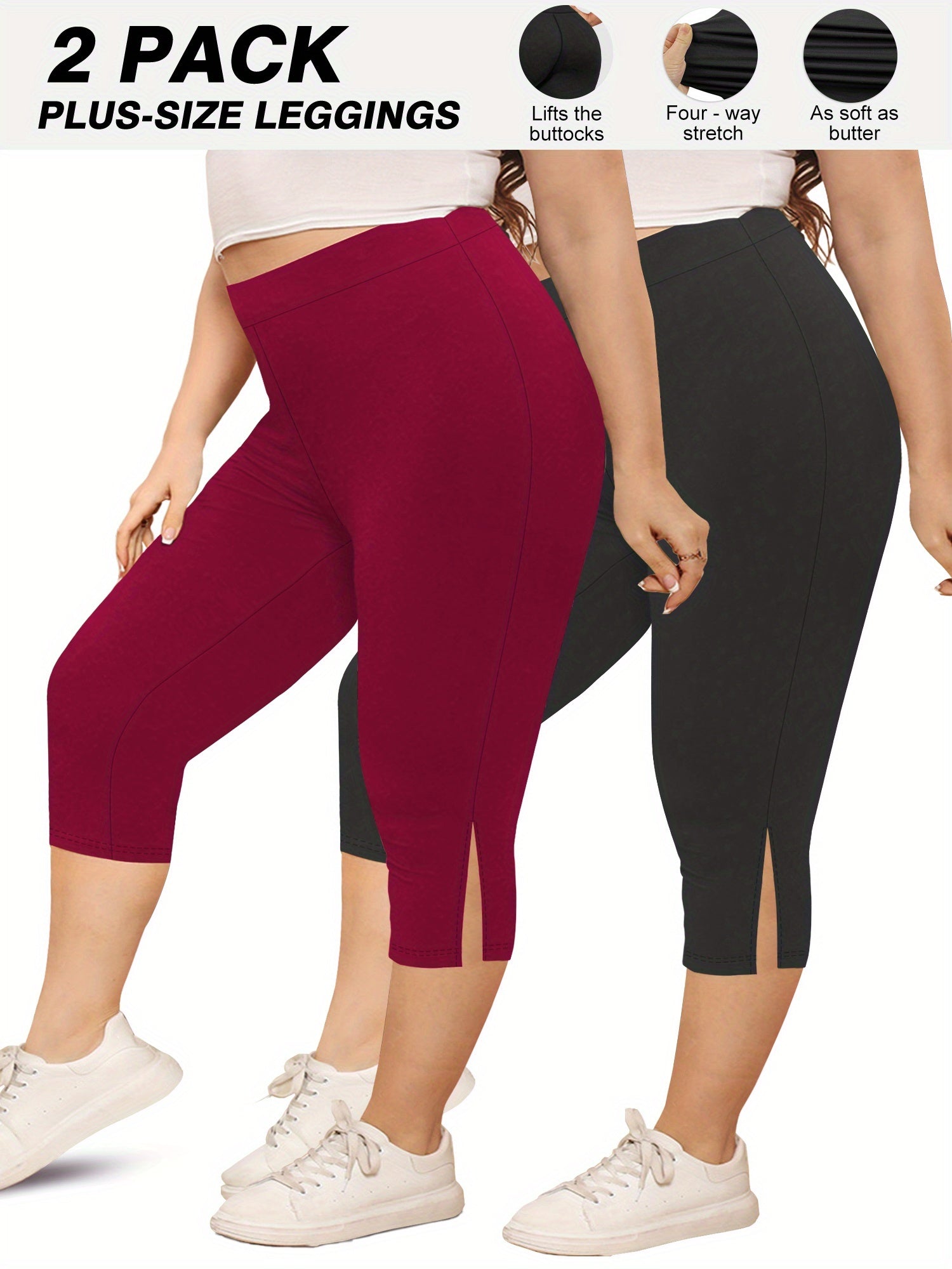 Women's Plus Size Flat-Waist Yoga Pants 7-Inch Leggings for Workout Running