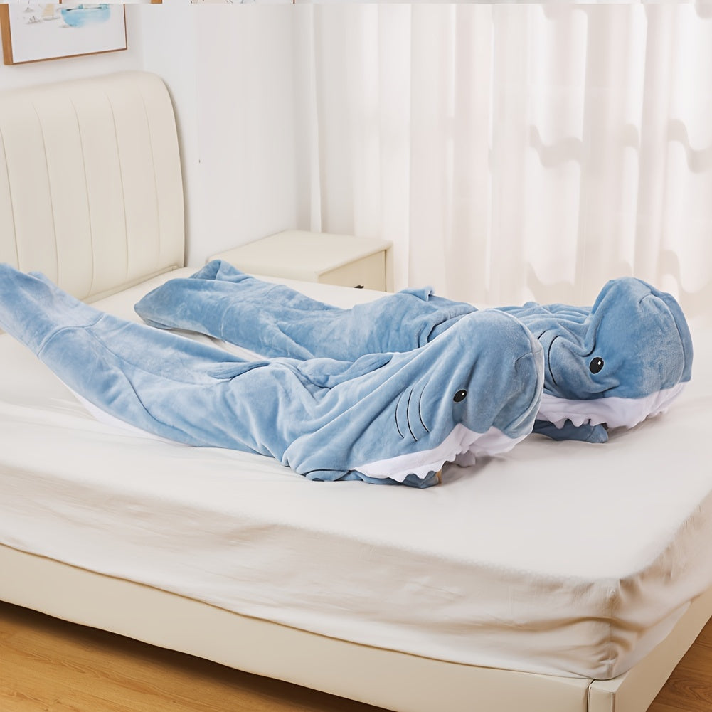 Adult Cartoon Shark Hoodie Soft Flannel Wearable Blanket Cozy Sleeping Bag
