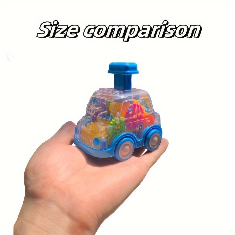 Interaktiv Gear bosish va bosish o'yinchoq transport vositalari to'plami, shaffof friktsion avtomobillar bilan qizil va ko'k ranglarda