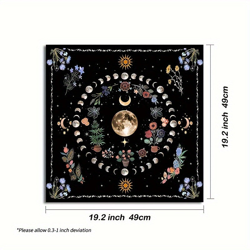 Moon & Flower Tarot Tablecloth for Witchy Home Decor Polyester Altar Cloth