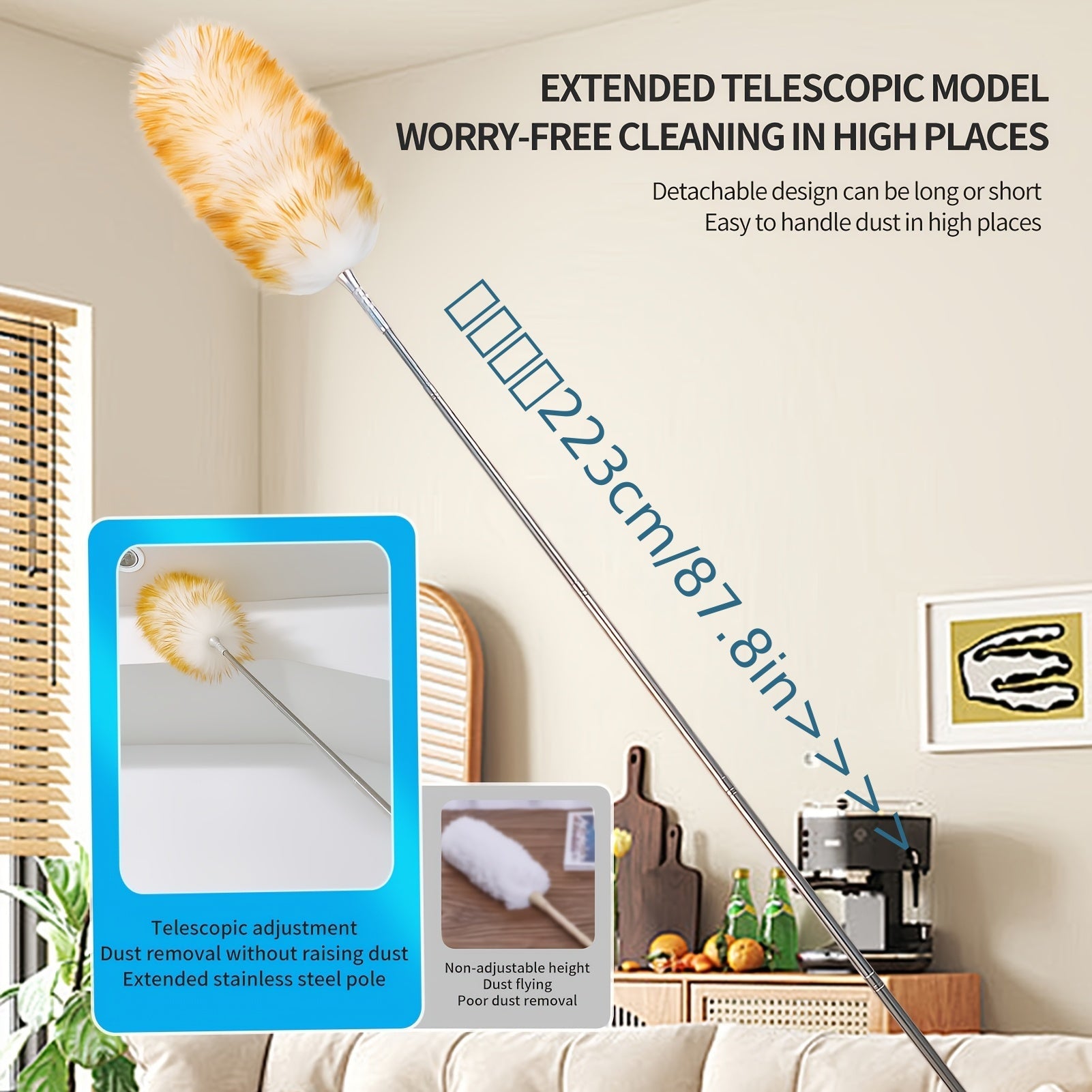 Wooden Bamboo Duster Extendable Dusting Tool for Ash and Dust Cleaning