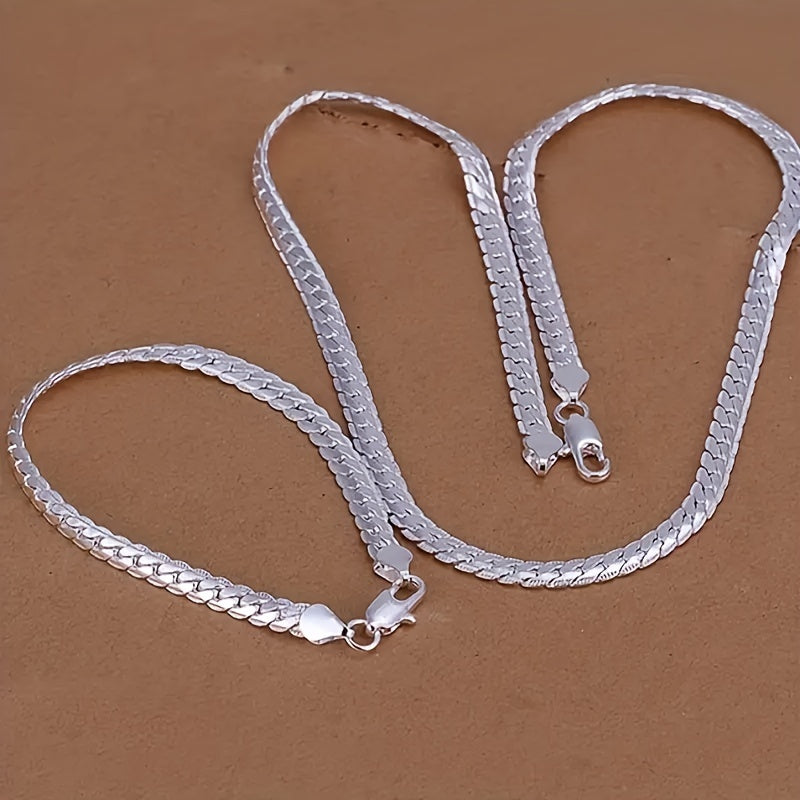 Jewelry Set Necklace and Bracelet 18k Gold Plated Unisex Gold or Silver Tones