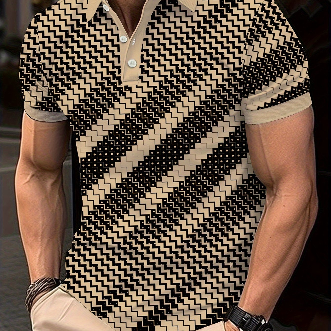 Men's Short Sleeve Geometric Pattern T-Shirt Summer Casual Streetwear Top