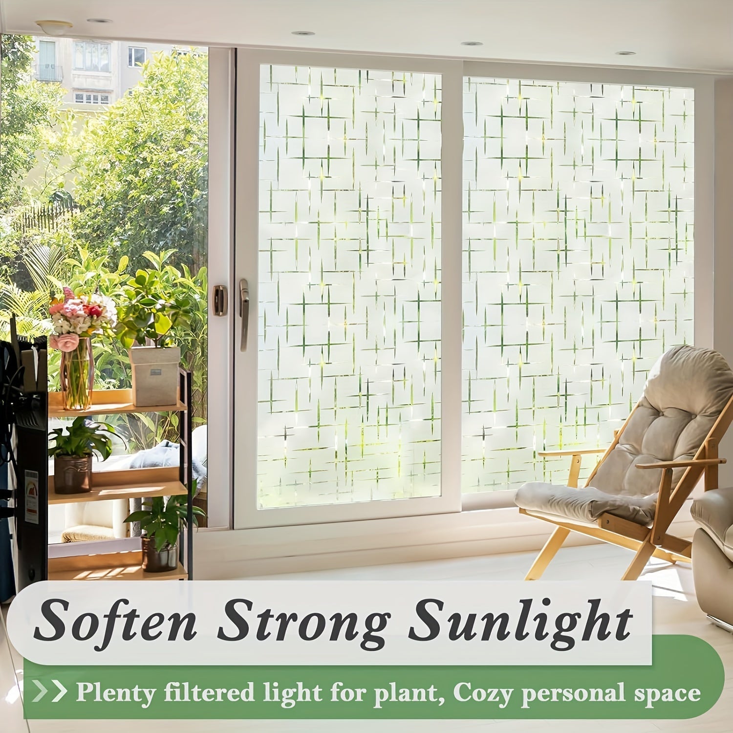 Frosted Glass Window Film with Star Cross Pattern, Non-Adhesive Static Cling, Privacy UV Protection