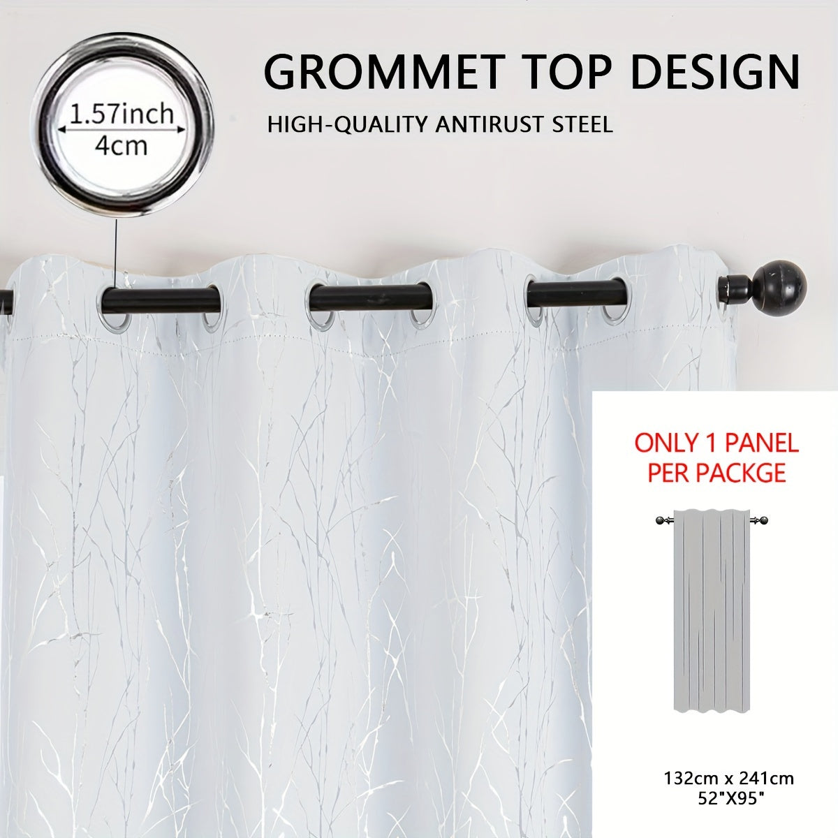 Blackout Curtain with Gold and Silver Tree Branch Pattern for Bedroom Living Room Office