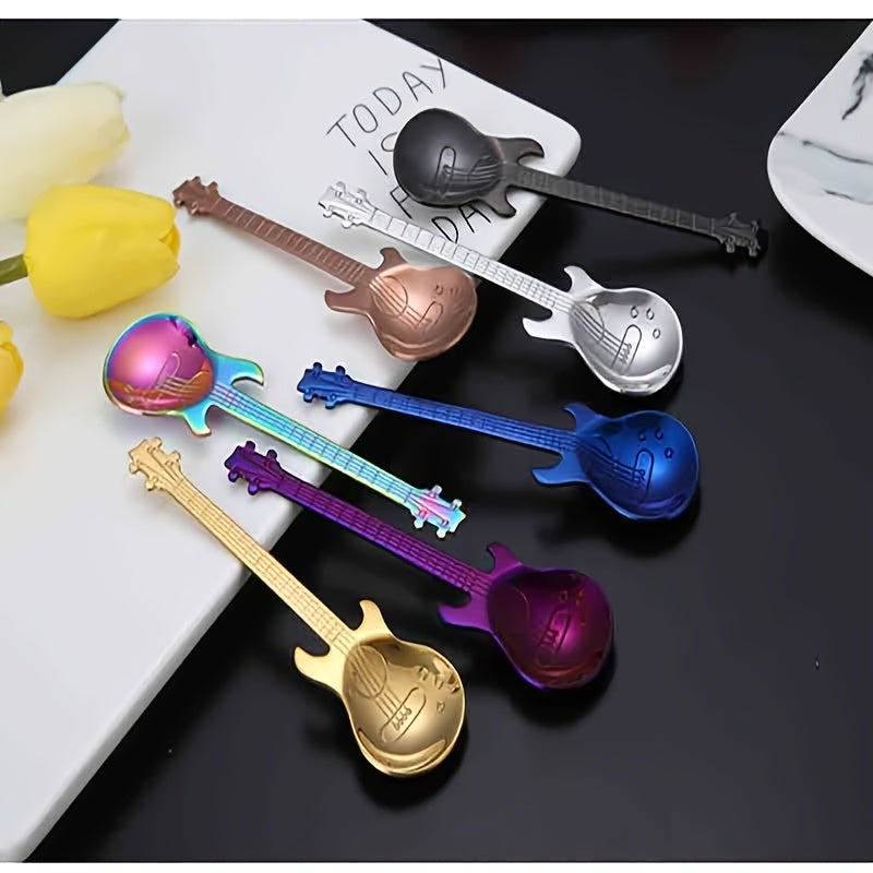Stainless Steel Guitar-Shaped Coffee Spoon for Stirring Ice and Desserts