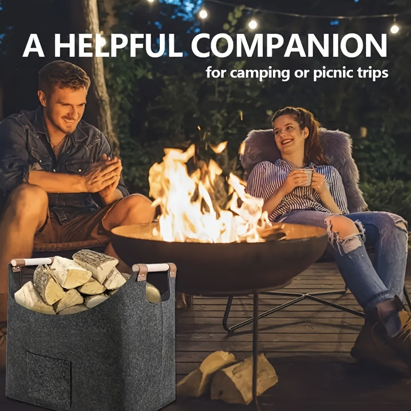 Durable Felt Storage Basket with Handles for Laundry Firewood and Household Use