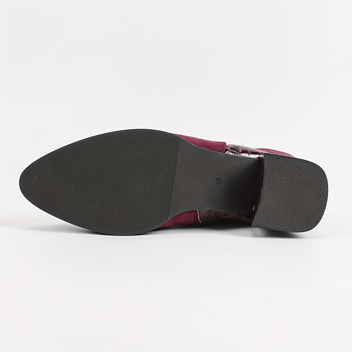 Wine Red Mid-Heeled Knee-High Boots with Pointed Toe and Side Zippers