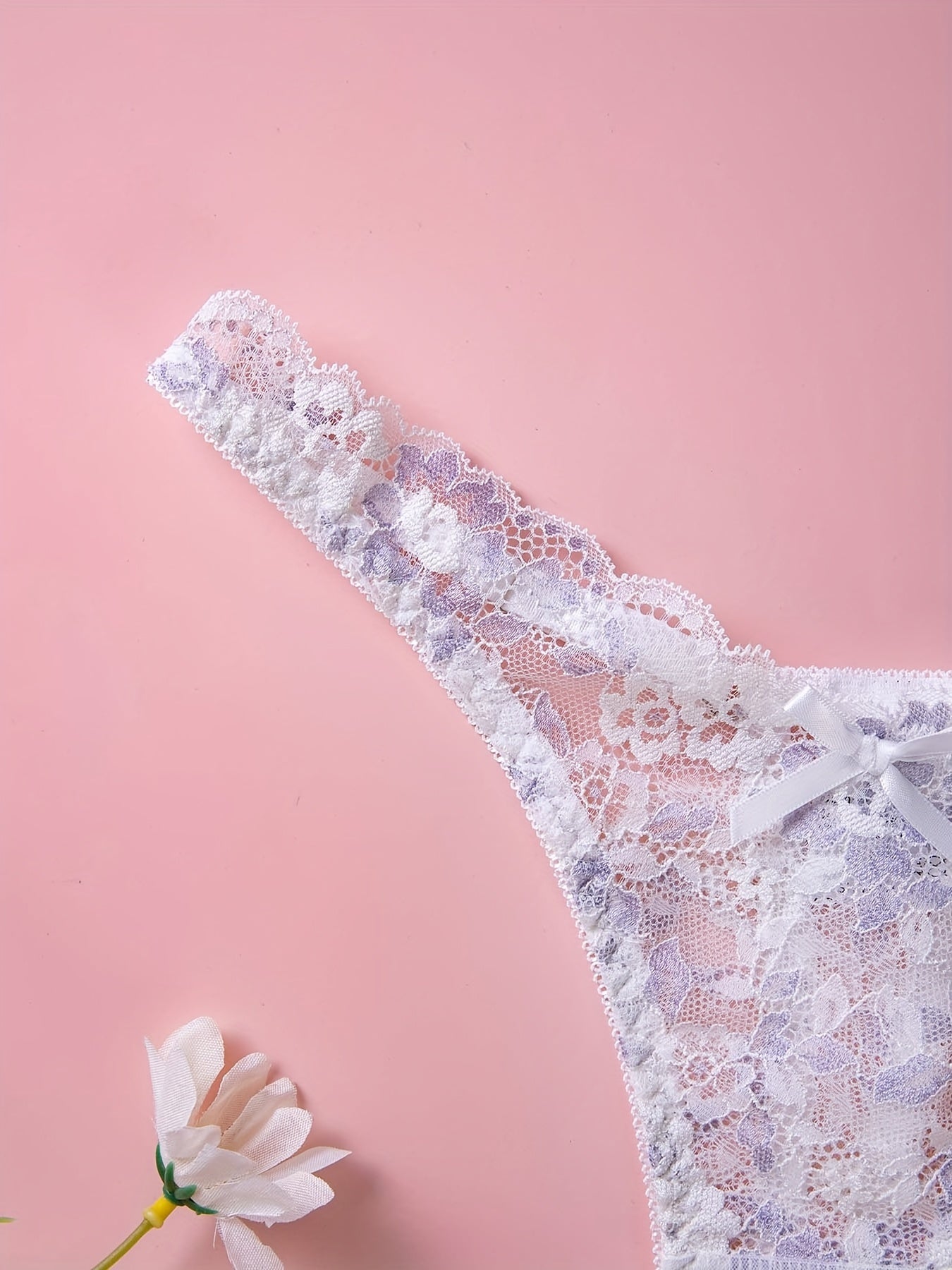 Women's Floral Lace Thongs and Cut-Out Bow Tie Panties Lingerie
