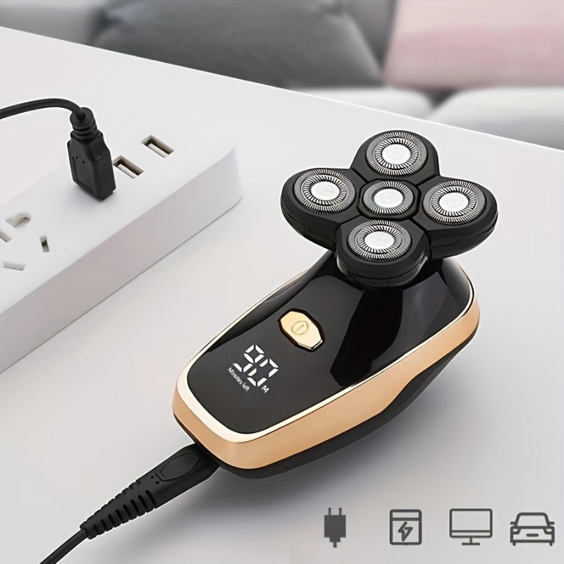 Беспроводная электробритва с LED-дисплеем, перезаряжаемая, для брития головы, 5 лезвий, USB, эргономичная