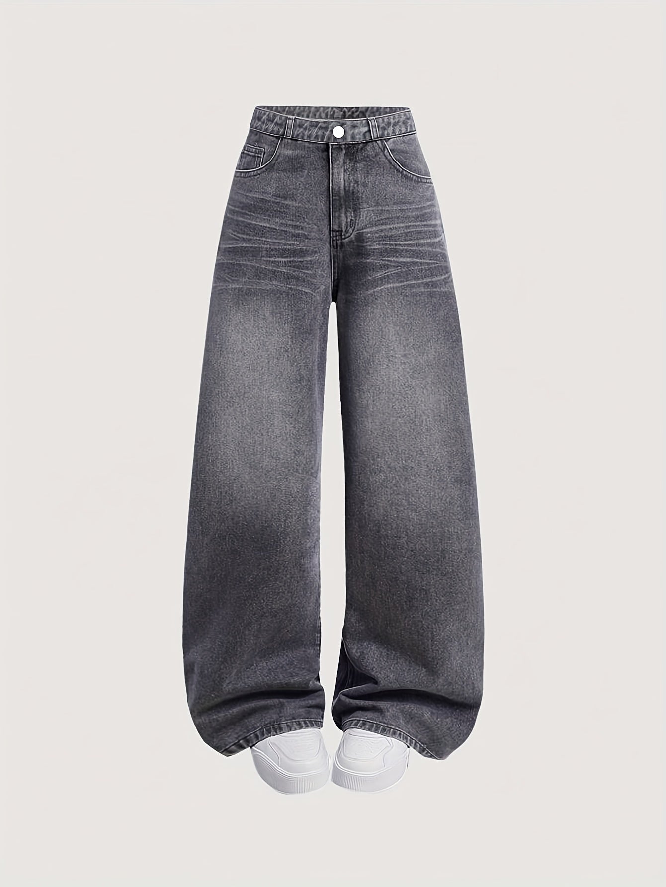 Teen Girls Grey Wide Leg Denim Pants with Elastic Waist for Casual and School