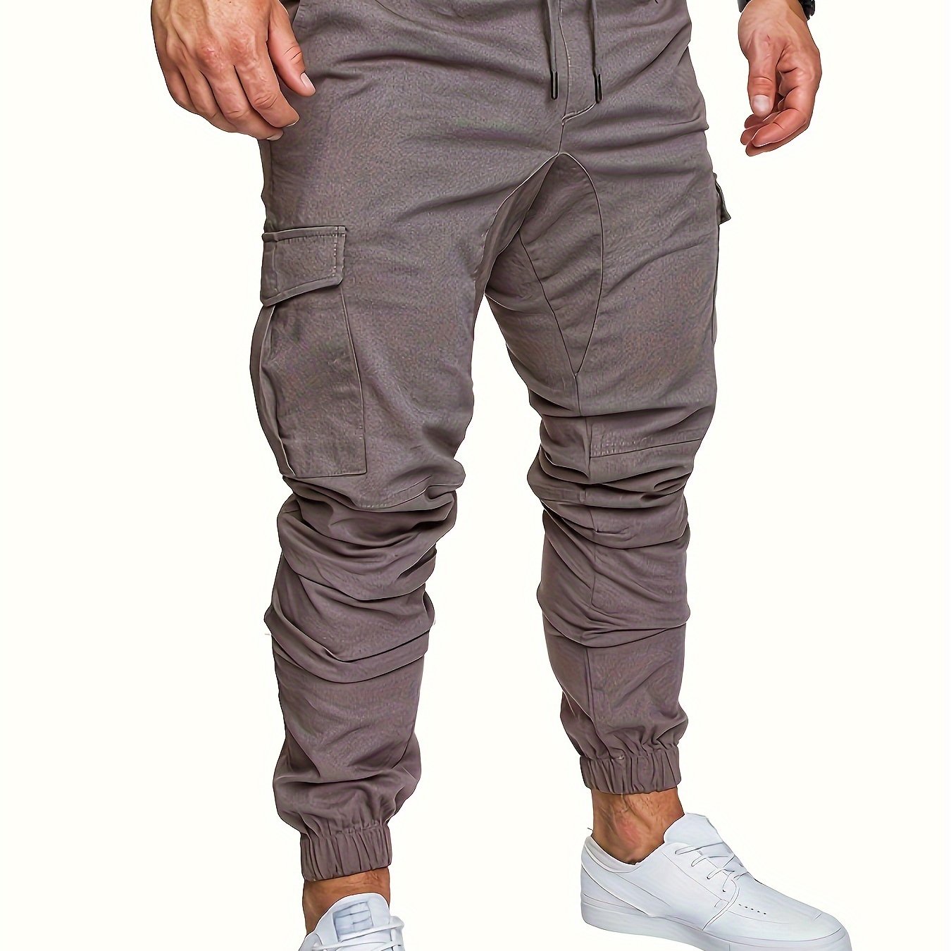Men's Cotton Cargo Pants Solid Color Regular Fit Non-Stretch All-Season Drawstring Waist
