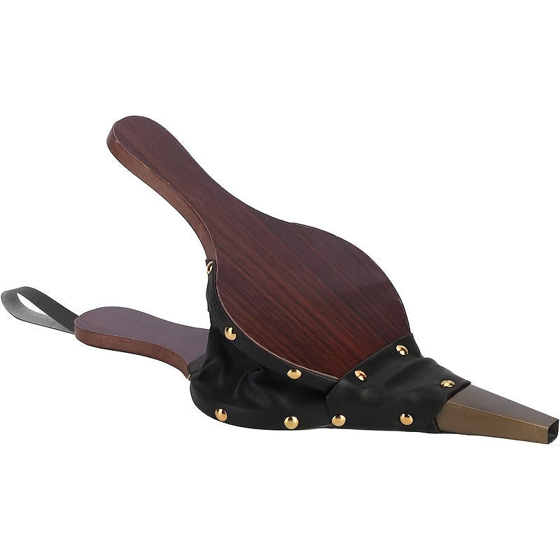 Handcrafted Wooden Fireplace Bellows with Leather and Brass Rivets for Fireplaces and Camping