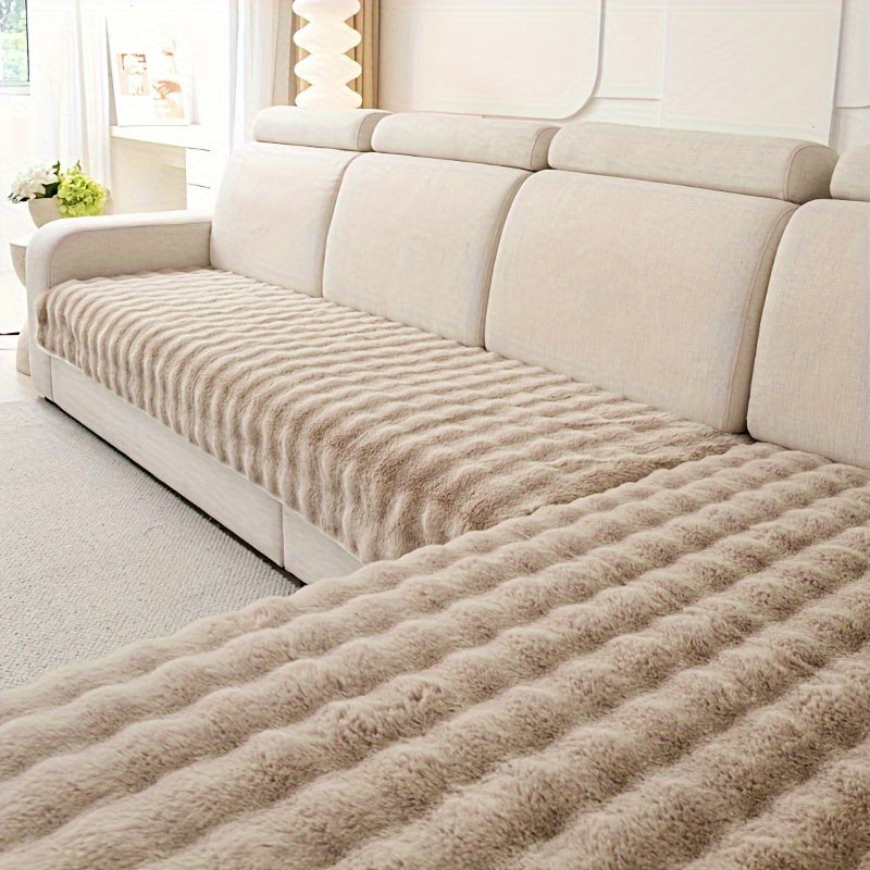 Набор защитных чехлов для диванов из искусственного кроличьего меха на 2/3/4 места, нескользящие, моющиеся в машине, серый