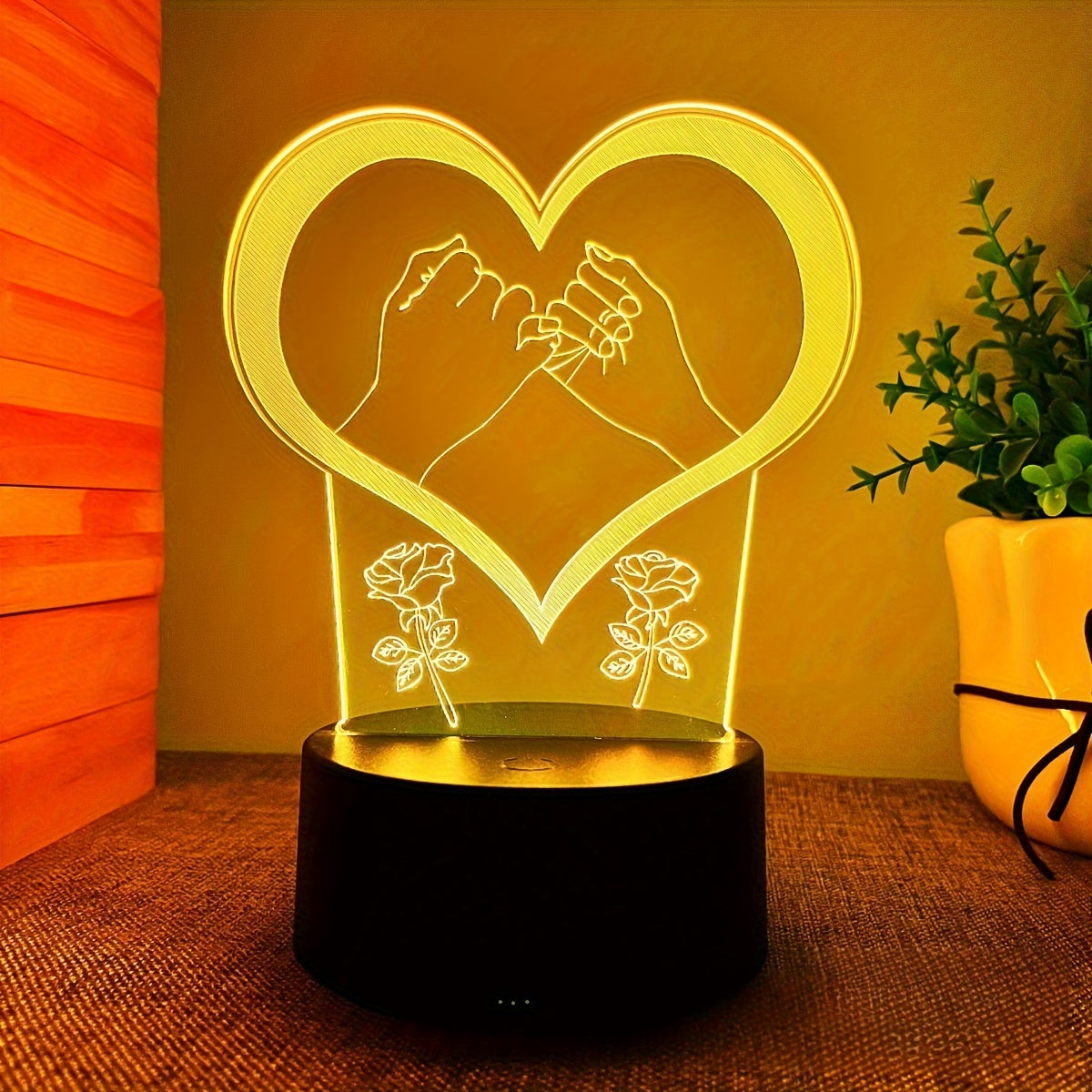 Lámpara de noche LED en forma de corazón 3D con control táctil y cambio de color, decoración para dormitorio