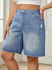 Plus Size Denim Shorts Women High-Rise Button Casual Spring Summer
