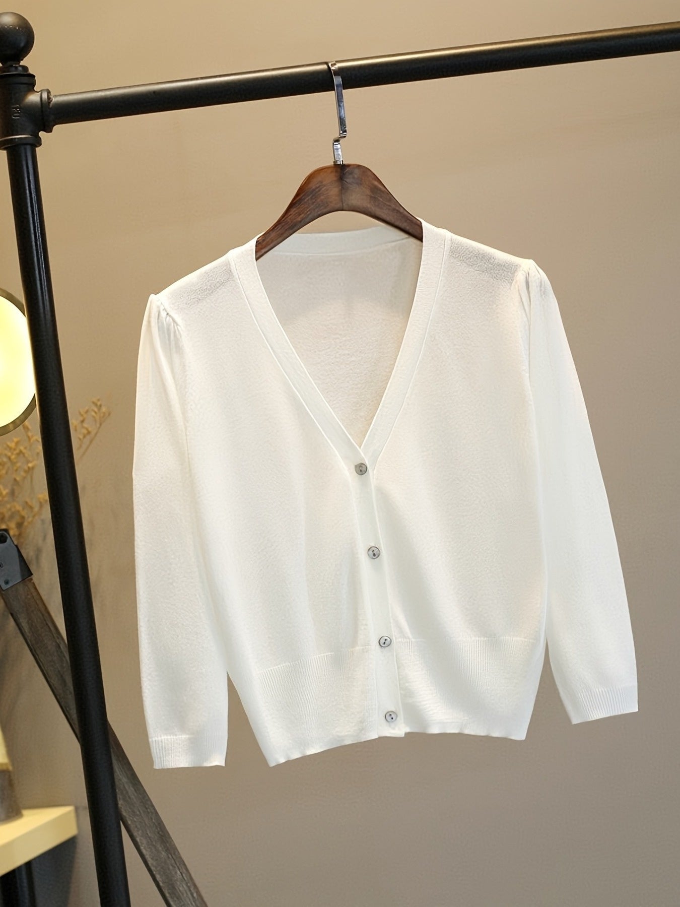 Plus Size Women's Light Blue Silk-Feel V-Neck Short Sleeve Cardigan