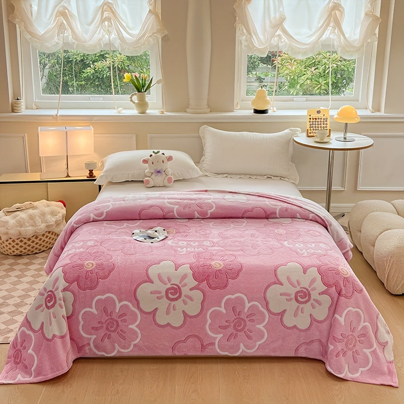 Pink Strawberry and Bear Pattern Blanket for Sofa Bed Naps Soft Cozy All-Season Polyester