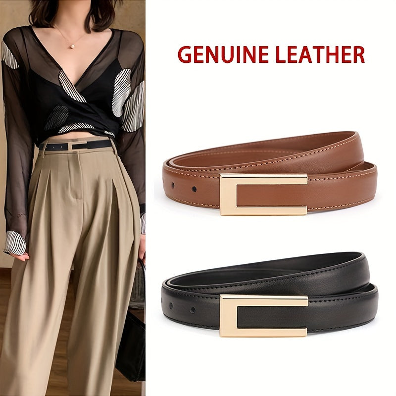 Leather Belt for Men Cowhide Formal Casual Adjustable Black Brown