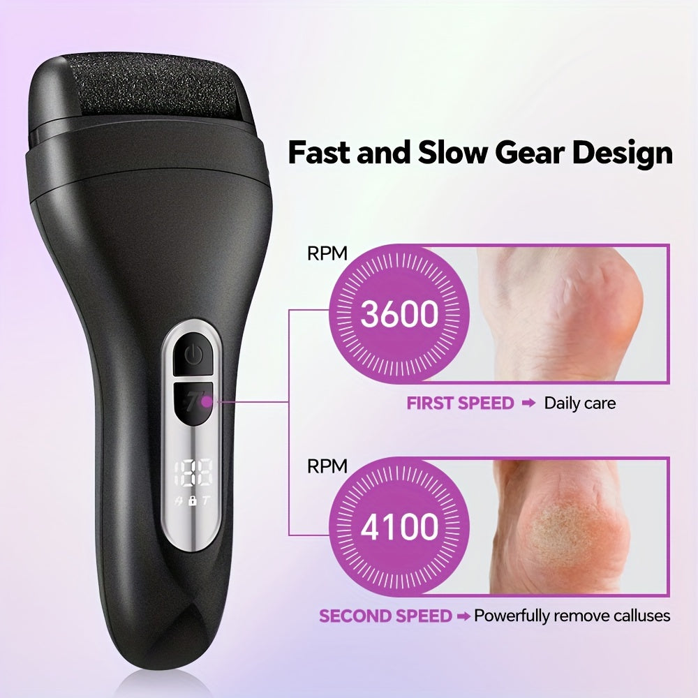 Electric Foot Grinder with LED Display, Rechargeable Callus Remover, Water-Resistant Lid