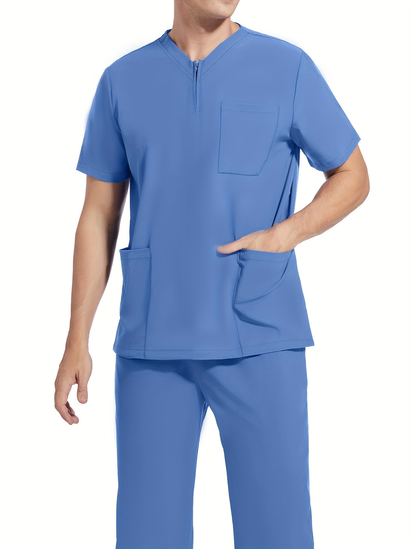 Мужской комплект рабочей одежды с коротким рукавом, эластичным поясом, дышащей тканью и карманами